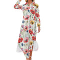 Robe-chemise fantaisie à fleurs de coquelicot pour femme, boutonnée, manches longues, fendue, maxi