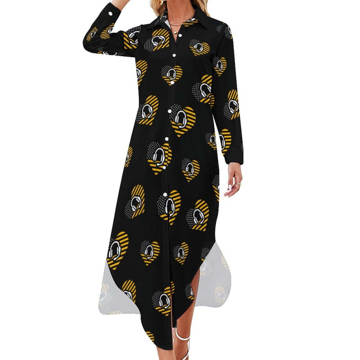 Robe-chemise tendance pour femme, style américain, avec boutons, manches longues, style maxi, inspirée du drapeau américain et des 911 Dispatchers.